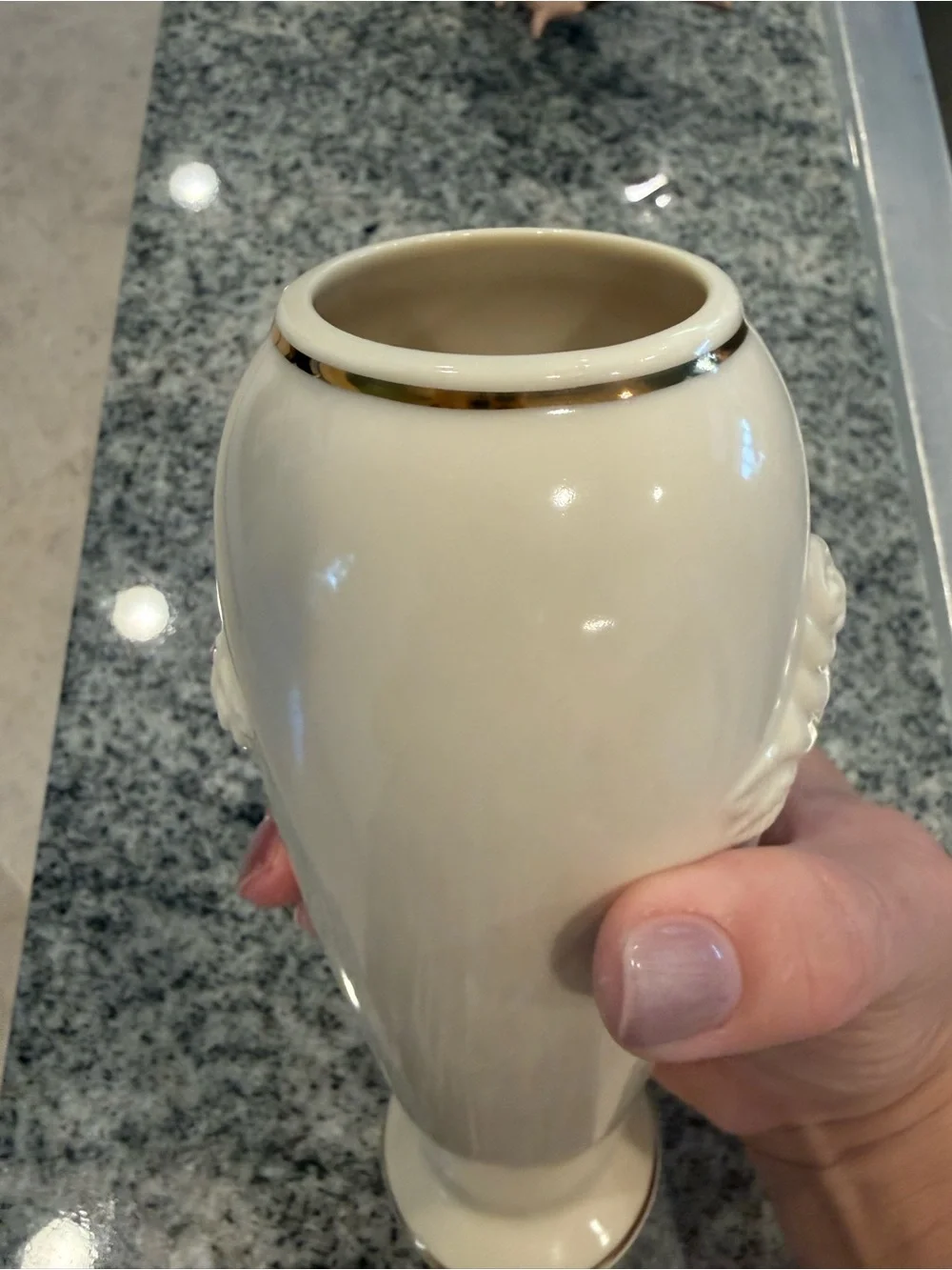 Cream Floral Relief Ceramic Vase with Gold Trim Lenox